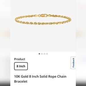 ⭐NWT 10k Gold Rope Bracelet Solid 8 inch